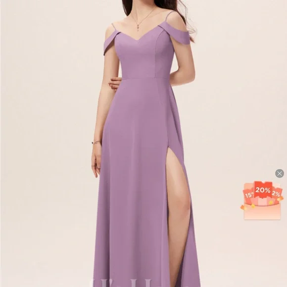 A-line V-Neck Floor-Length Chiffon Bridesmaid Dress in Wisteria, size 6,  #233665